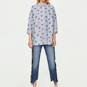 Zara Cactus Striped Oversize Button Down Shirt Womens